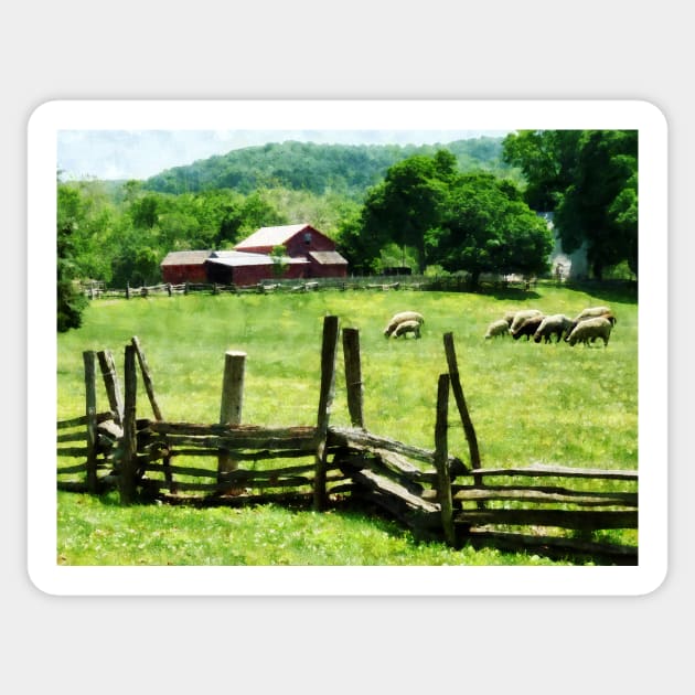 Farms - Sheep Grazing in Pasture Sticker by SusanSavad